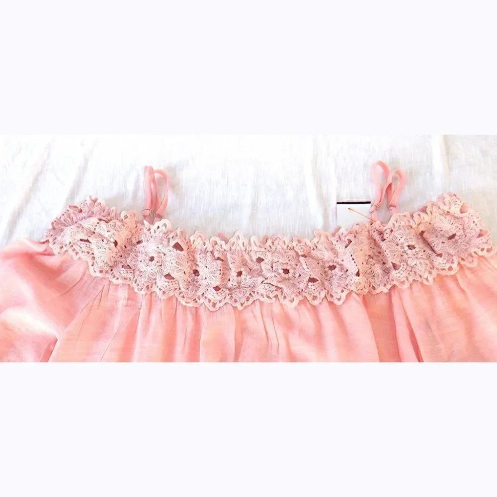 Off Shoulder peach lace trip top - Picture 2 of 3